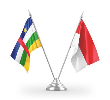 Indonesia and Central African Republic table flags isolated on white 3D rendering