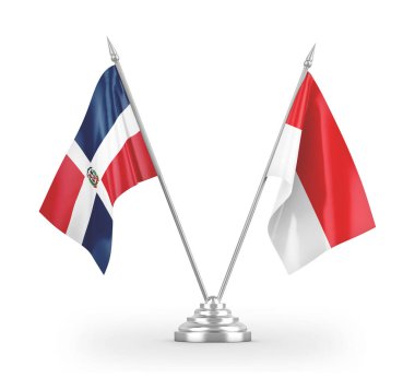 Indonesia and Dominican Republic table flags isolated on white 3D rendering