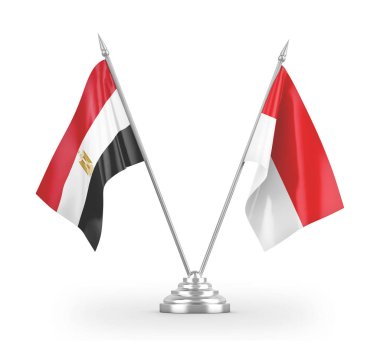 Indonesia and Egypt table flags isolated on white 3D rendering