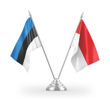 Indonesia and Estonia table flags isolated on white 3D rendering