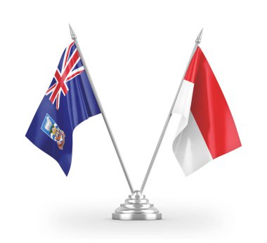 Indonesia and Falkland Islands table flags isolated on white 3D rendering