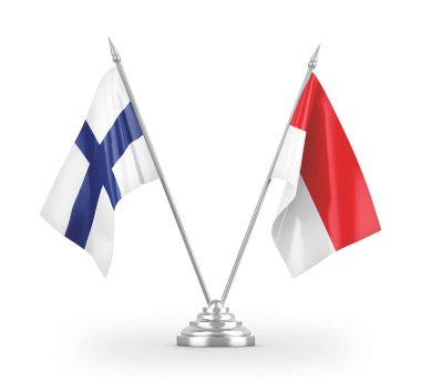 Indonesia and Finland table flags isolated on white 3D rendering