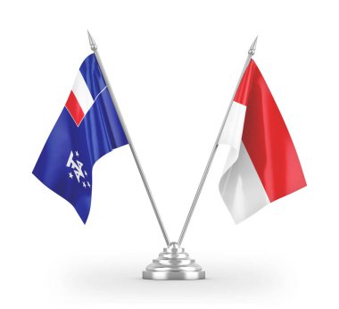 Indonesia and French Southern and Antarctic Lands table flags isolated on white 3D rendering