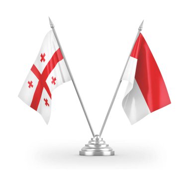 Indonesia and Georgia table flags isolated on white 3D rendering