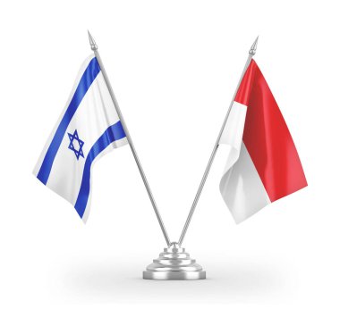 Indonesia and Israel table flags isolated on white 3D rendering