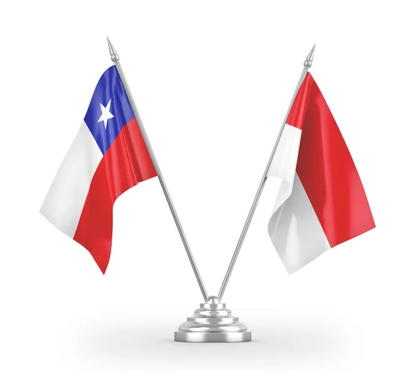 Indonesië en Chili tafelvlaggen geïsoleerd op witte 3d rendering — Stockfoto