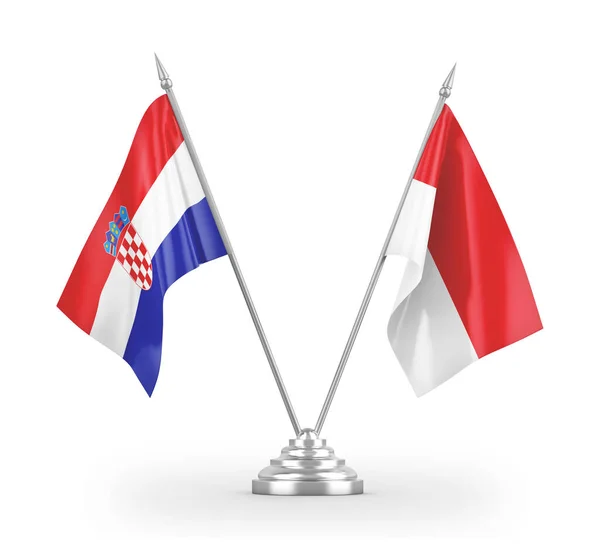 Drapeaux de table Indonésie et Croatie isolés sur un rendu 3D blanc — Photo