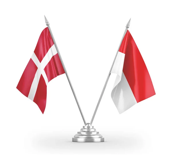 Indonesia and Denmark table flags isolated on white 3D rendering — 图库照片