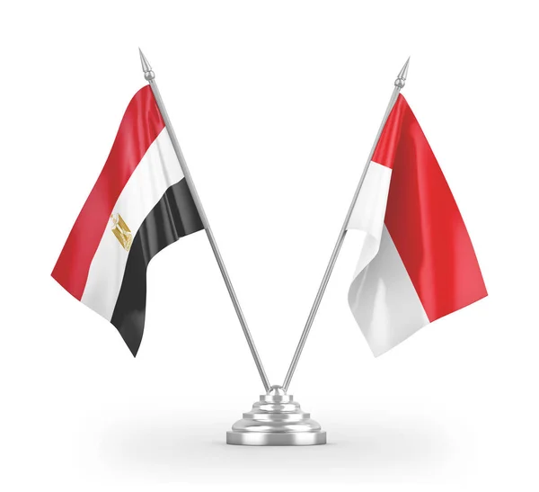 Indonesia and Egypt table flags isolated on white 3D rendering — Stok fotoğraf