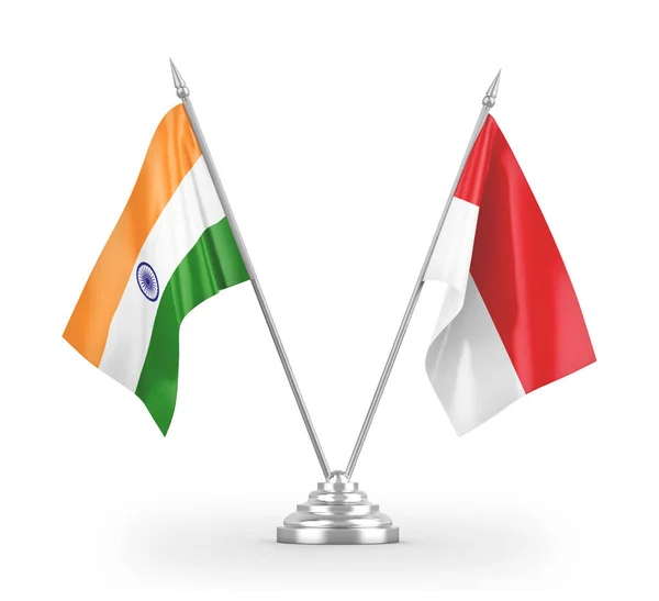 Indonesië en India tafelvlaggen geïsoleerd op witte 3d rendering — Stockfoto