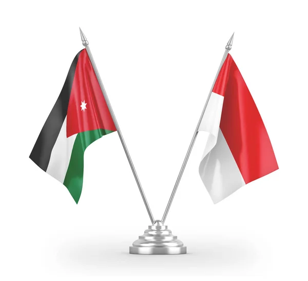 Banderas de mesa Indonesia y Jordania aisladas en renderizado 3D blanco —  Fotos de Stock