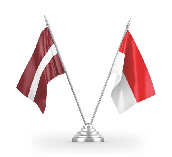 Indonesia and Latvia table flags isolated on white 3D rendering — 图库照片