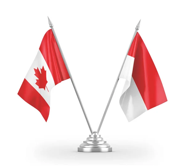 Indonesia and Canada table flags isolated on white 3D rendering — Stock Photo, Image