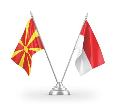 Indonesia and North Macedonia table flags isolated on white 3D rendering
