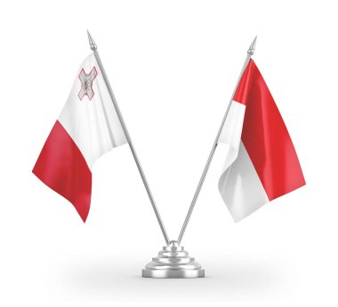 Indonesia and Malta table flags isolated on white 3D rendering