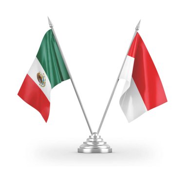 Indonesia and Mexico table flags isolated on white 3D rendering