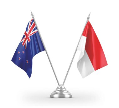 Indonesia and New Zealand table flags isolated on white 3D rendering