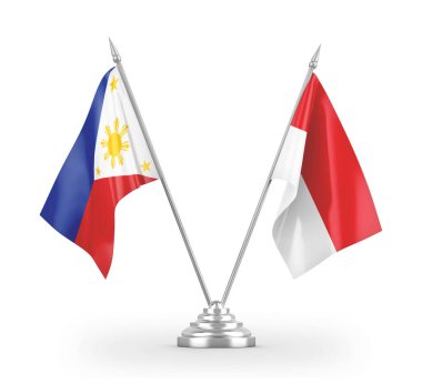 Indonesia and Philippines table flags isolated on white 3D rendering