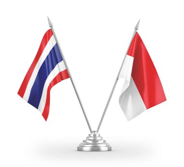 Indonesia and Thailand table flags isolated on white 3D rendering