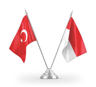 Indonesia and Turkey table flags isolated on white 3D rendering