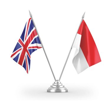 Indonesia and United Kingdom table flags isolated on white 3D rendering