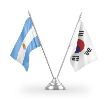 South Korea and Argentina table flags isolated on white 3D rendering