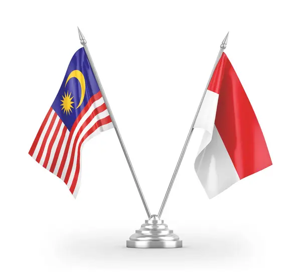 Indonesia and Malaysia table flags isolated on white 3D rendering — Stockfoto