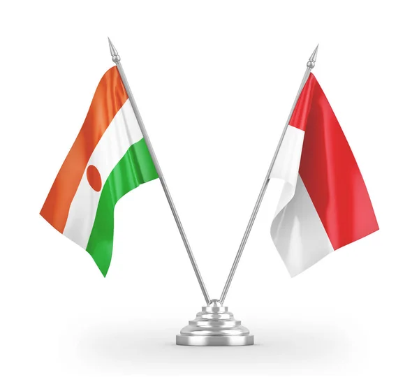 Indonesia and Niger table flags isolated on white 3D rendering — Stockfoto