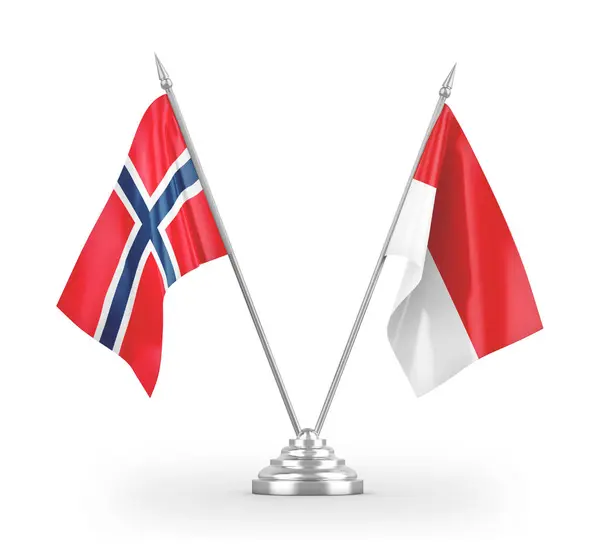 Indonesien und Norwegen Tischfahnen isoliert auf weißem 3D-Rendering — Stockfoto