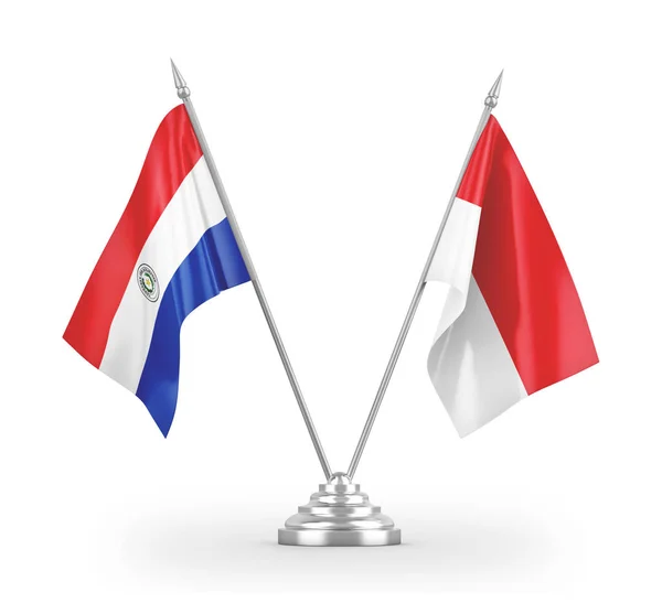 Bandiere da tavolo Indonesia e Paraguay isolate su rendering 3D bianco — Foto Stock