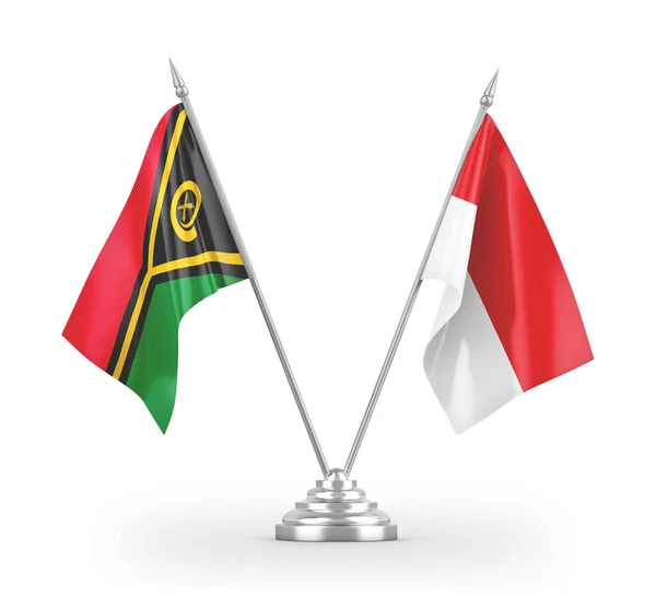 Bendera tabel Indonesia dan Vanuatu diisolasi pada render 3D putih — Stok Foto