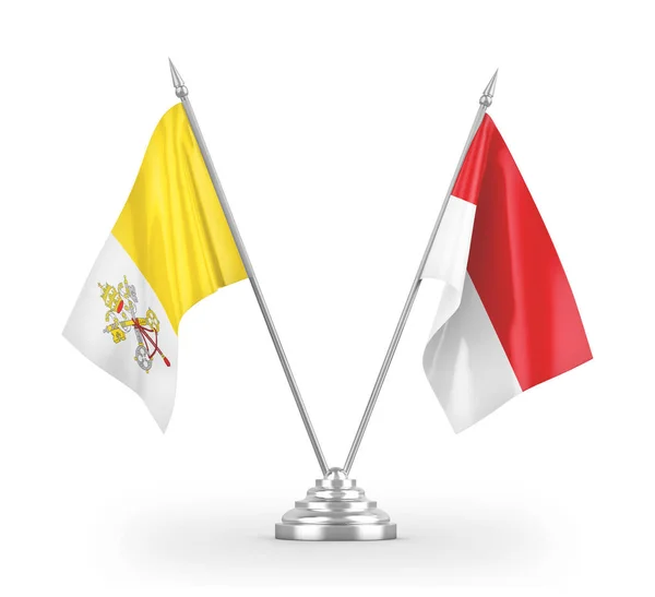 Indonesia and Vatican table flags isolated on white 3D rendering — Stockfoto