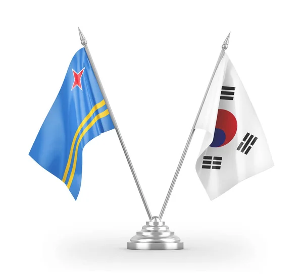 South Korea and Aruba table flags isolated on white 3D rendering — ストック写真
