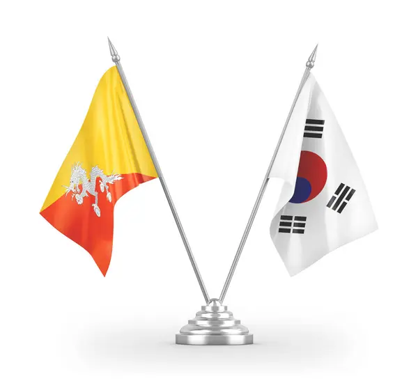 South Korea and Bhutan table flags isolated on white 3D rendering — 스톡 사진