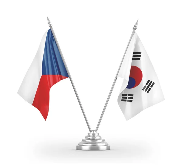 Bandiere da tavolo Corea del Sud e Repubblica Ceca isolate su rendering 3D bianco — Foto Stock