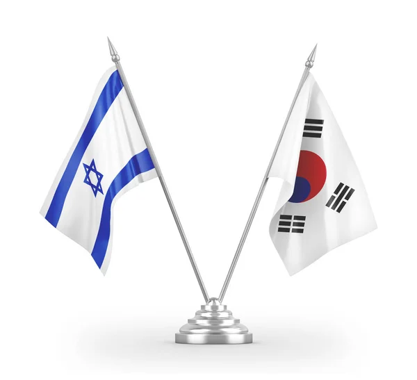 Південна Корея та Ізраїль настільні прапори ізольовані на білому 3d рендерингу — стокове фото