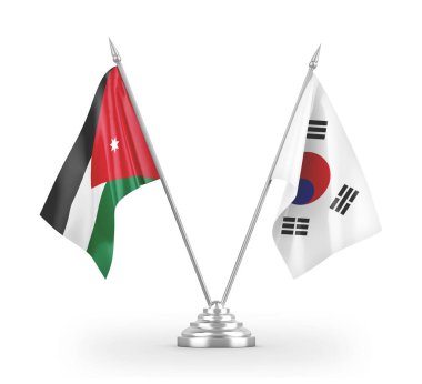 Güney Kore ve Ürdün masa bayrakları beyaz 3D görüntüleme üzerinde izole