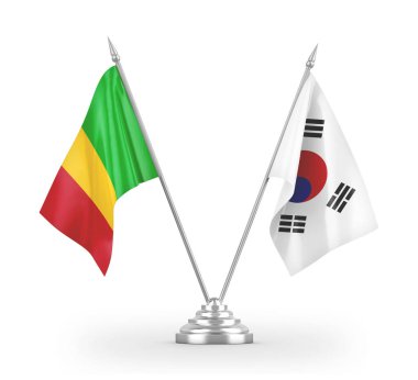 Güney Kore ve Mali masa bayrakları beyaz 3D görüntülerde izole edildi