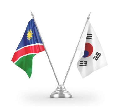 Güney Kore ve Namibya masa bayrakları beyaz 3D görüntüleme üzerinde izole edildi