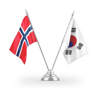 Güney Kore ve Norveç bayrakları beyaz 3D görüntüleme üzerinde izole edildi