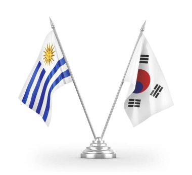 South Korea and Uruguay table flags isolated on white 3D rendering