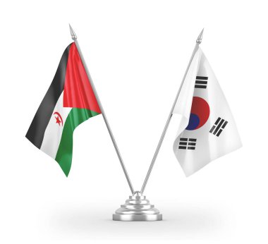 South Korea and Western Sahara table flags isolated on white 3D rendering