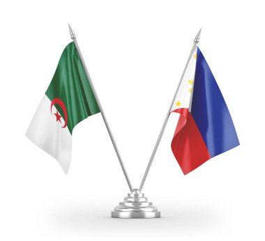 Philippines and Algeria table flags isolated on white 3D rendering