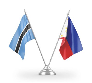 Filipinler ve Botsvana masa bayrakları beyaz 3D görüntüleme üzerinde izole