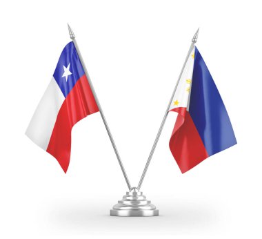 Filipinler ve Şili masa bayrakları beyaz 3D görüntüleme üzerinde izole