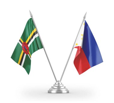 Filipinler ve Dominika masa bayrakları beyaz 3D görüntüleme üzerinde izole edildi