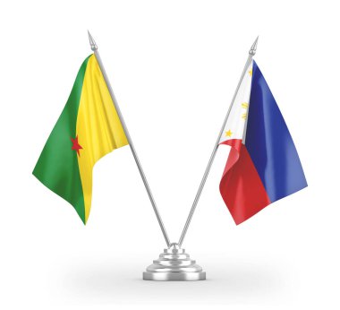 Filipinler ve Fransız Guyanası masa bayrakları beyaz 3D görüntüleme