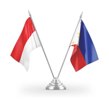 Filipinler ve Endonezya masa bayrakları beyaz 3D görüntüleme