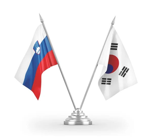 South Korea and Slovenia table flags isolated on white 3D rendering — 스톡 사진