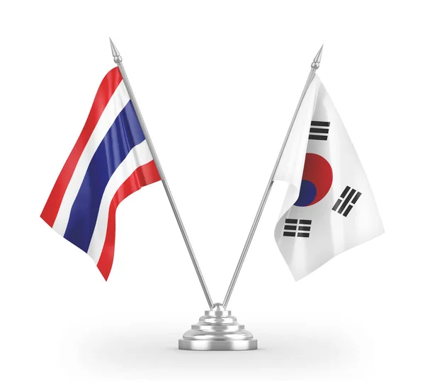Bandiere da tavolo Corea del Sud e Thailandia isolate su rendering 3D bianco — Foto Stock